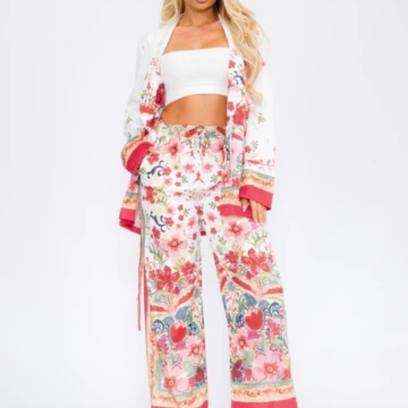 Floral Boho Kimono & Wide Leg Pants Two Piece Set - Picture 3 of 5